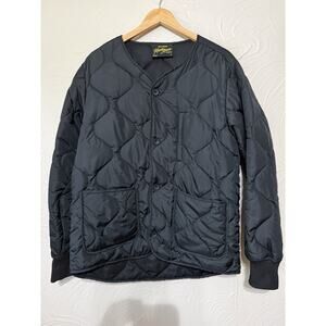 Maison Article Quilted Jacket Mens Large Black Lightweight Button Coat